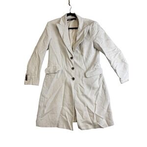 Zara Coat Womens Large‎ Beige Striped Single Breasted Lined Button Overcoat